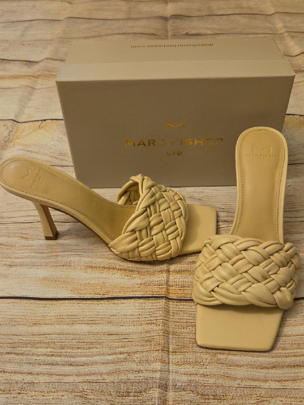 Marc Fisher Tan Braided Leather Heel Slides Size 9